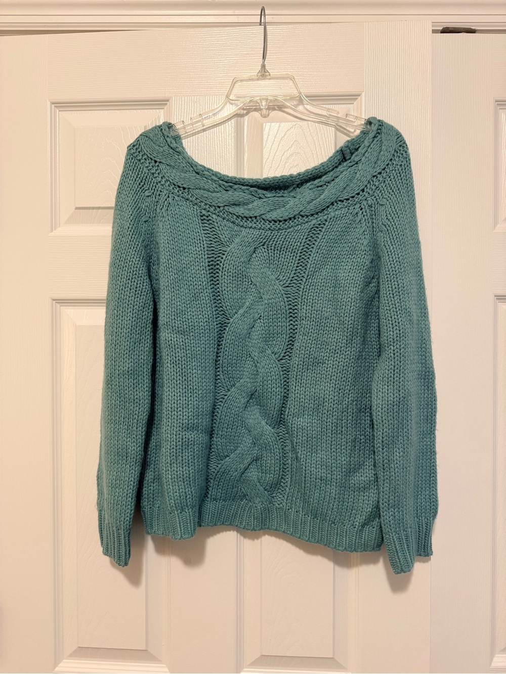 Altar'd State Teal Cable Off-the-Shoulder Sweater